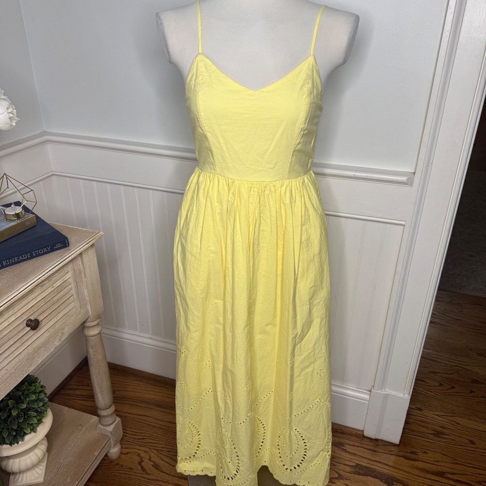 Calypso St Barth Yellow Eyelet Cotton Midi Sundress Smocked Back Size‎ 4